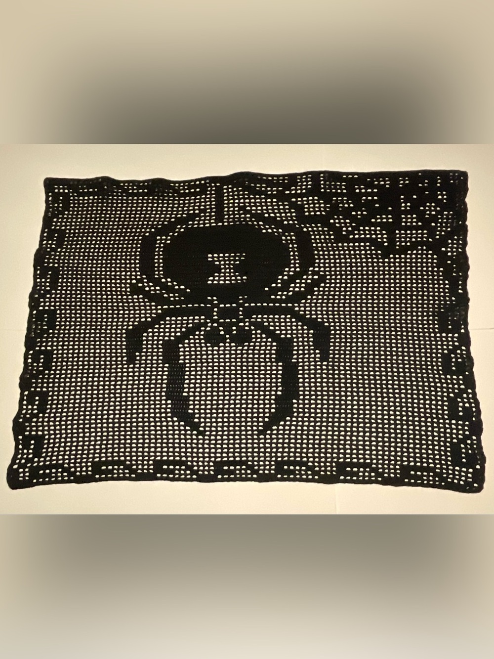 Black Crochet Openwork Spider Table Runner or Wall Hanging.